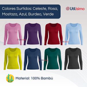 Pack 6 Camiseta Mujer Manga Larga Cuello Redondo Primera Capa Colores Surtidos