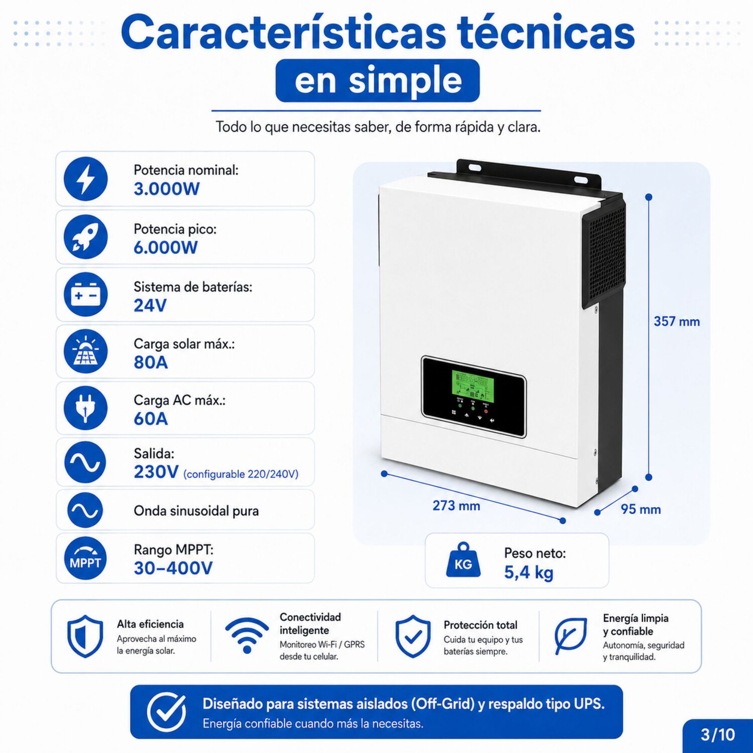 Inversor Solar Con Wifi H&iacute;brido 3000w Potencia M&aacute;xima 6000w image number 4.0