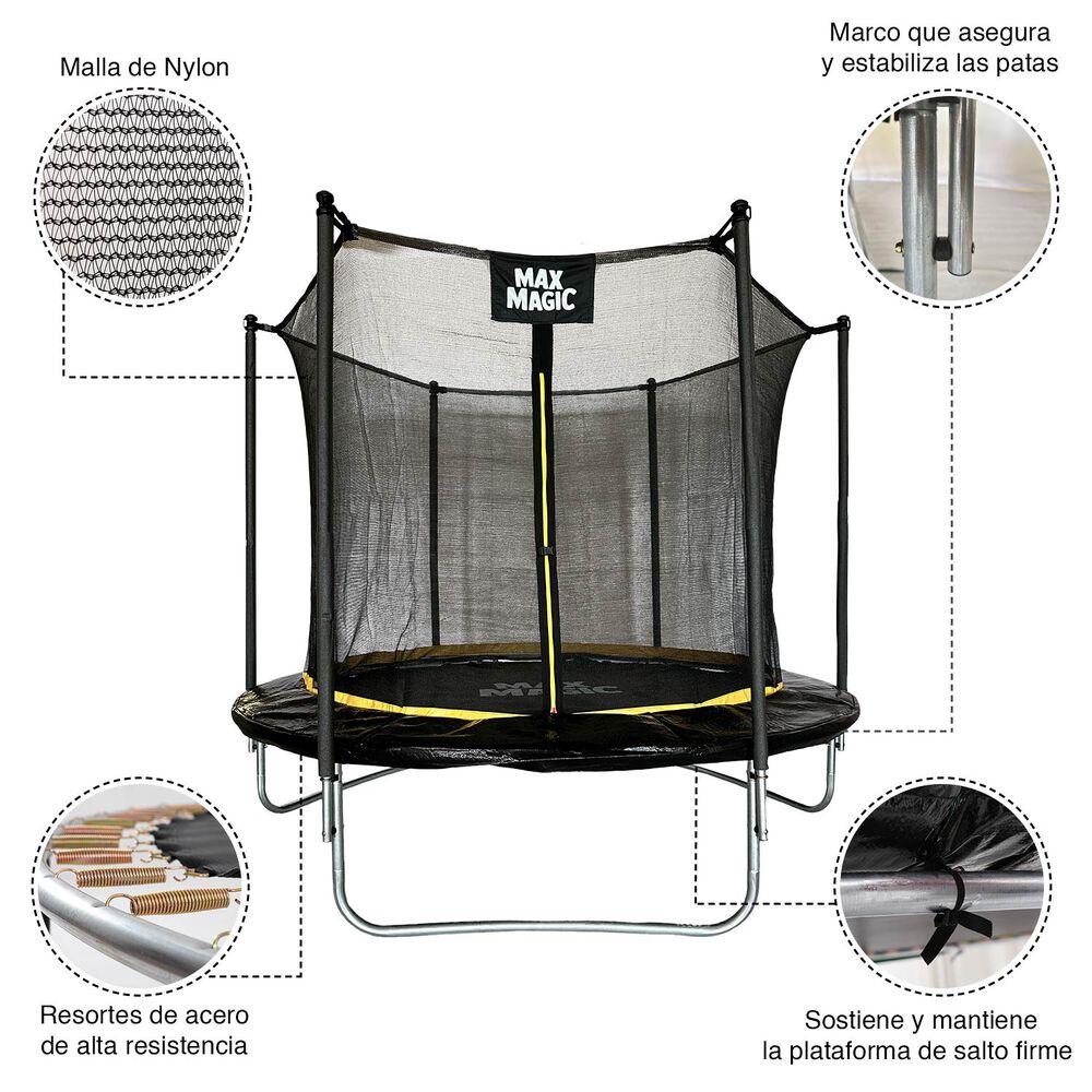 Cama El&aacute;stica Max Magic 244cm Negra Con Red De Seguridad image number 4.0