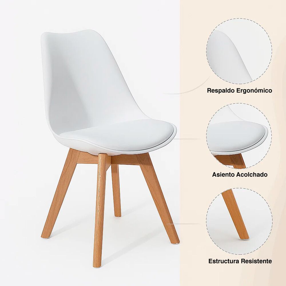 Pack De 4 Sillas Tulip Acolchadas Blancas image number 4.0