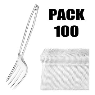 Pack 100 Tenedores Transparentes Reutilizables Desechables