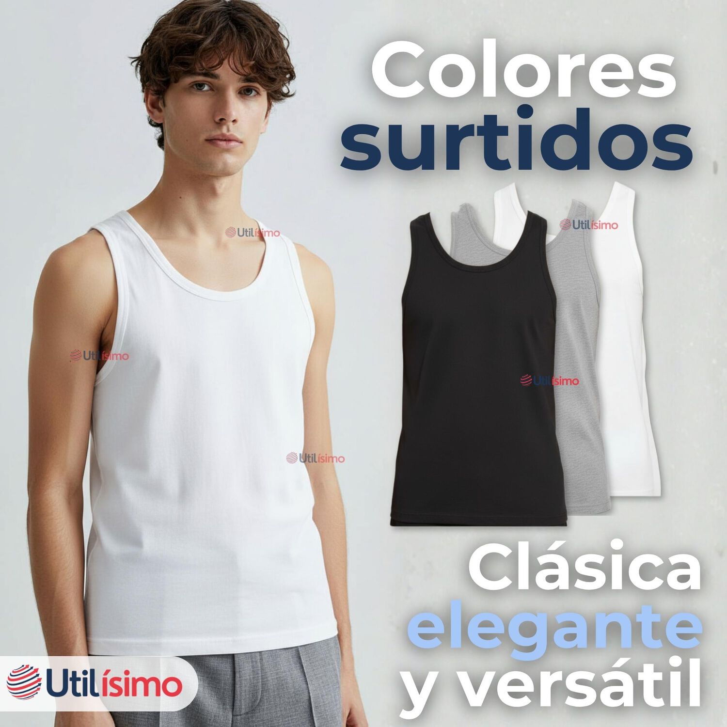 Pack 3 Camisetas Sin Manga B&aacute;sicas Suaves 100% Algod&oacute;n Colores Surtidos Hombre image number 1.0