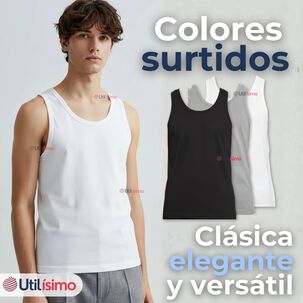 Pack 3 Camisetas Sin Manga B&aacute;sicas Suaves 100% Algod&oacute;n Colores Surtidos Hombre