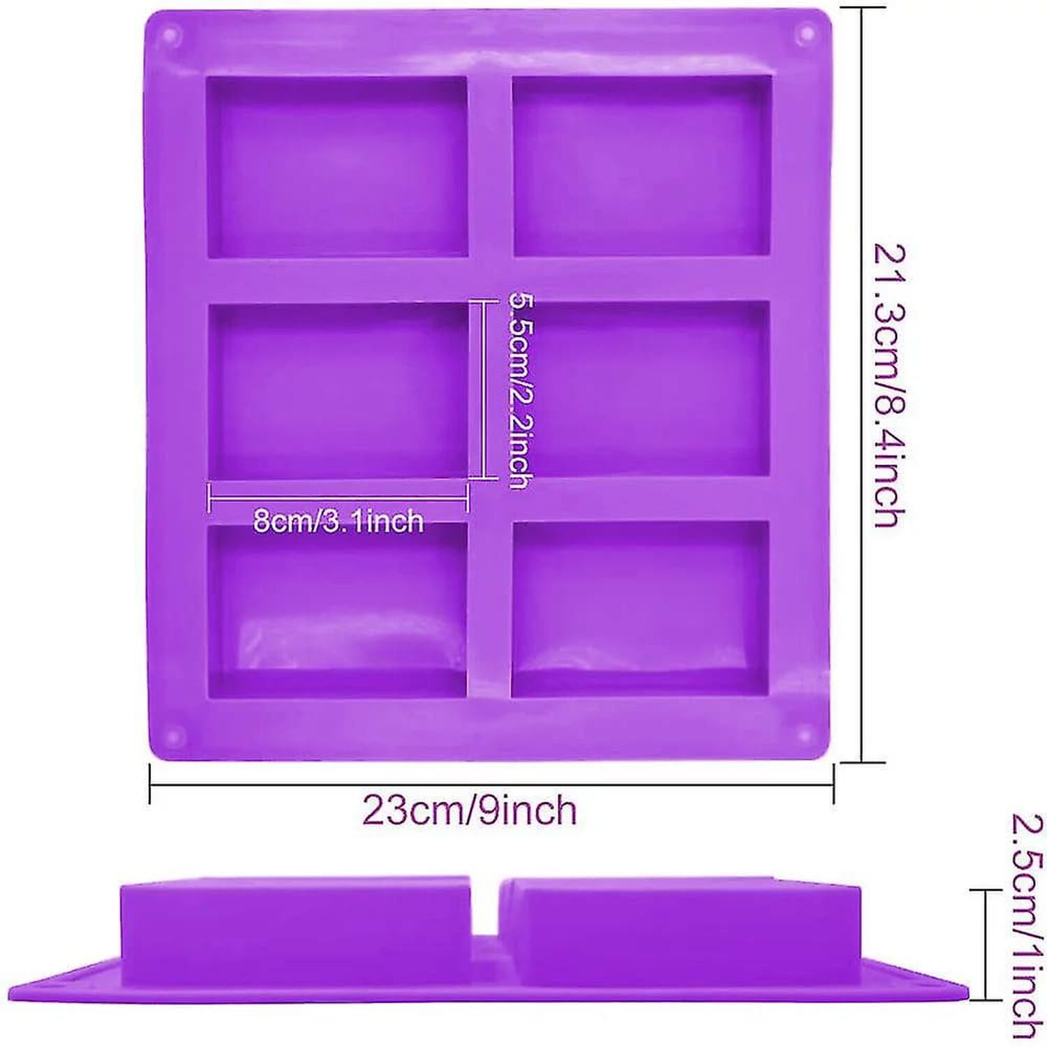 Molde De Silicona Para Jabon Rectangular 6 Divisiones Color Morado image number 3.0