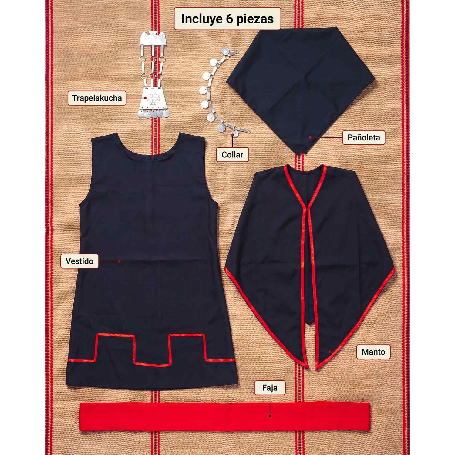 Traje T&iacute;pico Mapuche Con Accesorios Trapelacucha - Disfraz image number 3.0