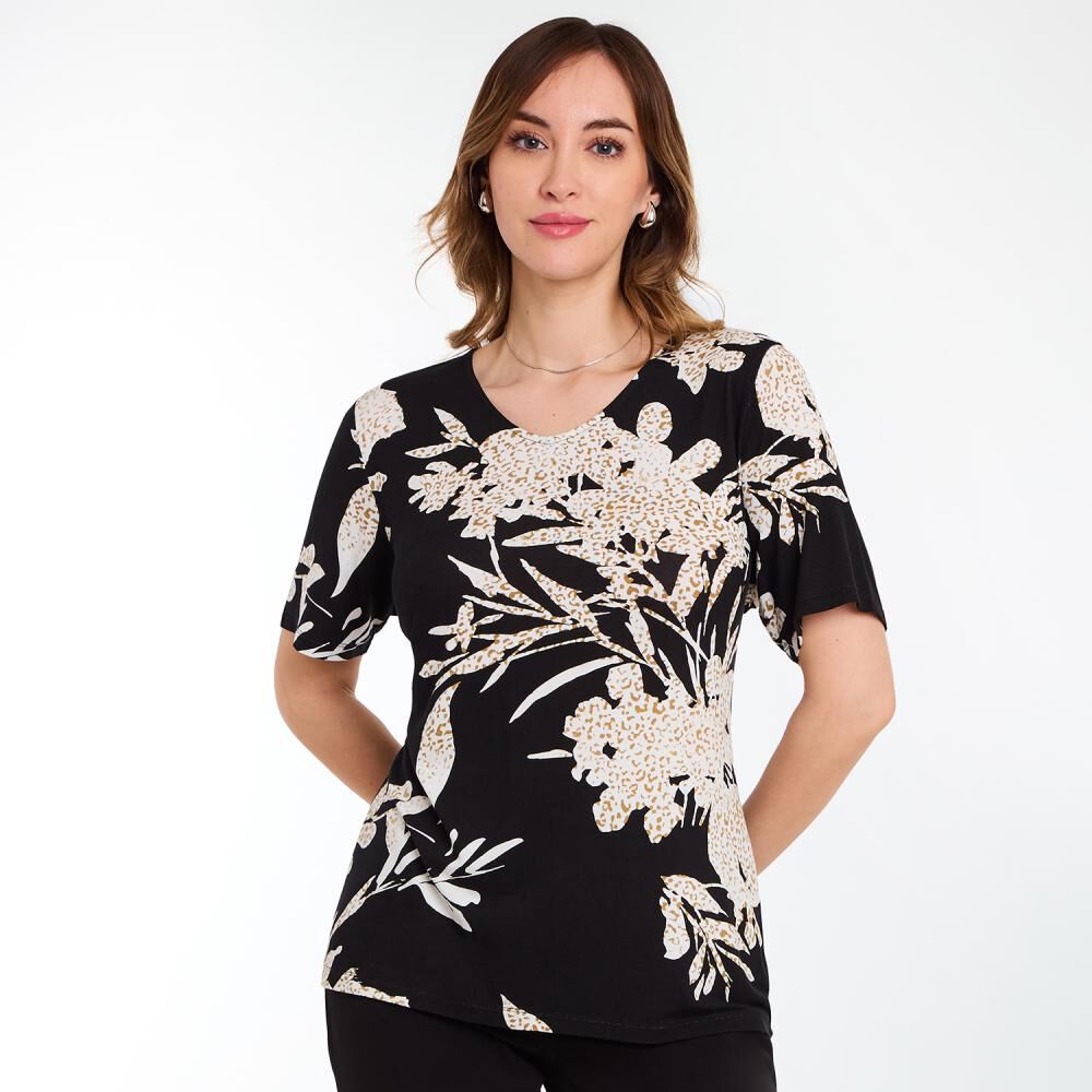 Polera Full Print Manga Corta Cuello V Mujer Lesage image number 0.0