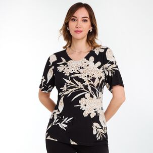 Polera Full Print Manga Corta Cuello V Mujer Lesage