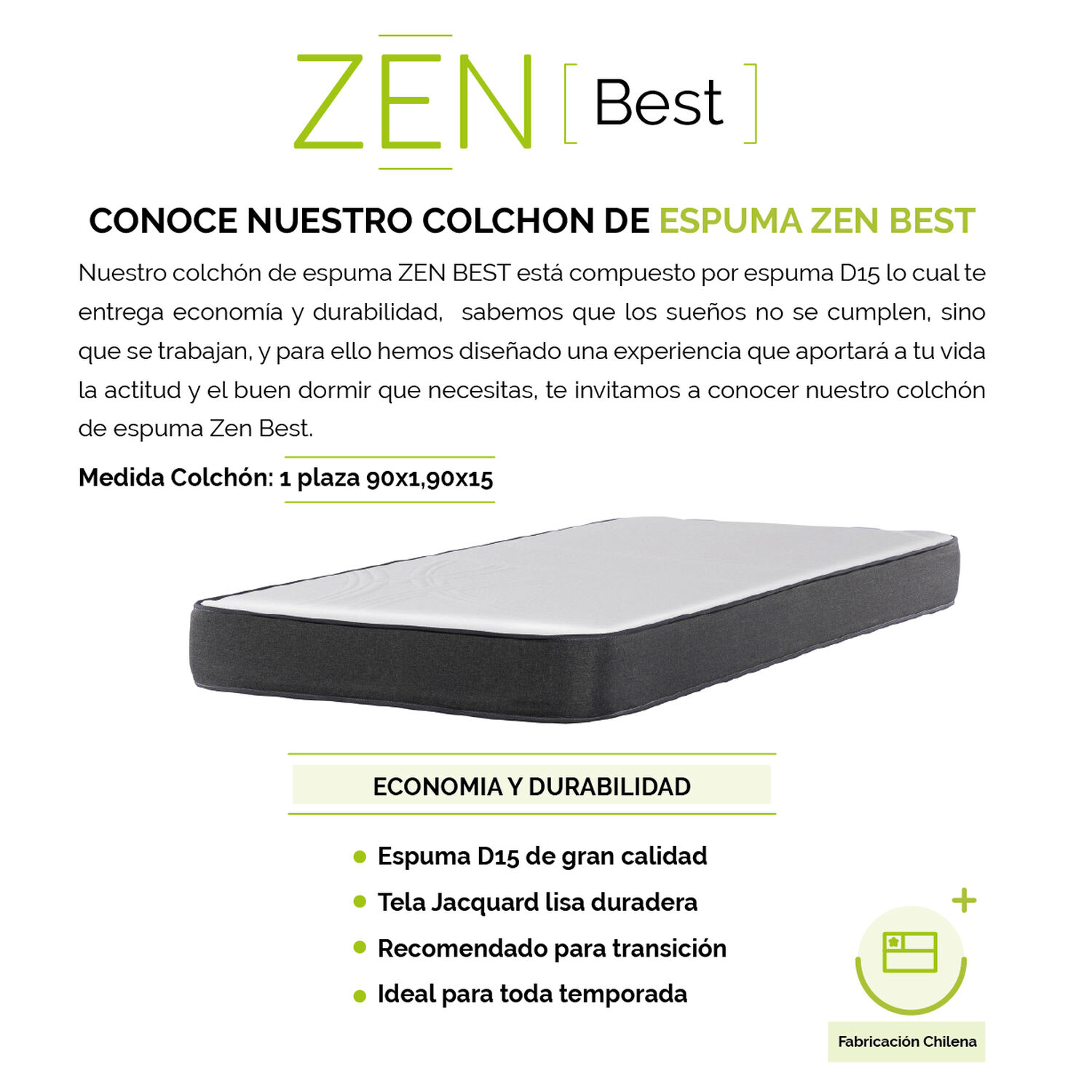 Camarote Desmontable Zen + Colchones Best Espuma 1 Plaza Madera image number 3.0