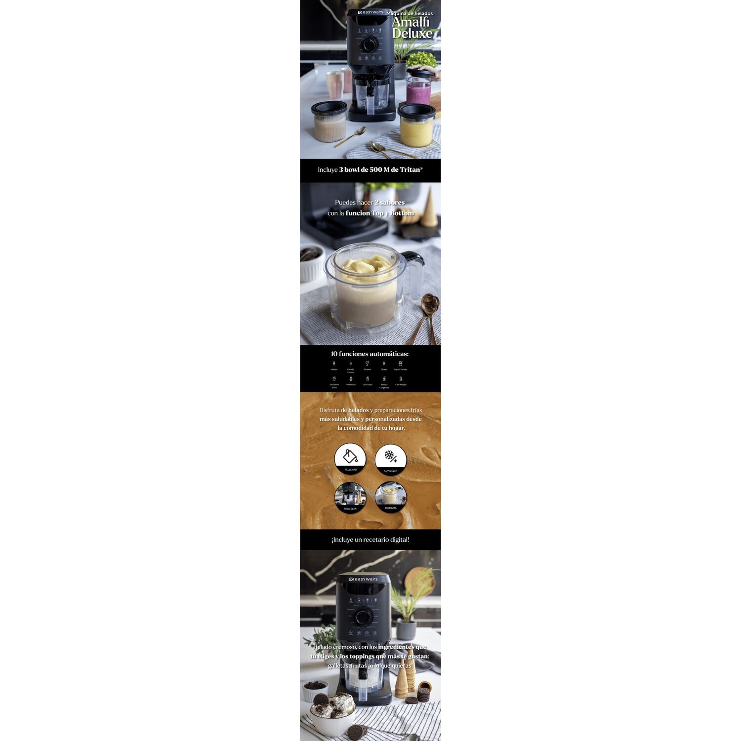 M&aacute;quina De Helado Amalfi Deluxe + 3 Bowls 500 Ml Easyways image number 17.0
