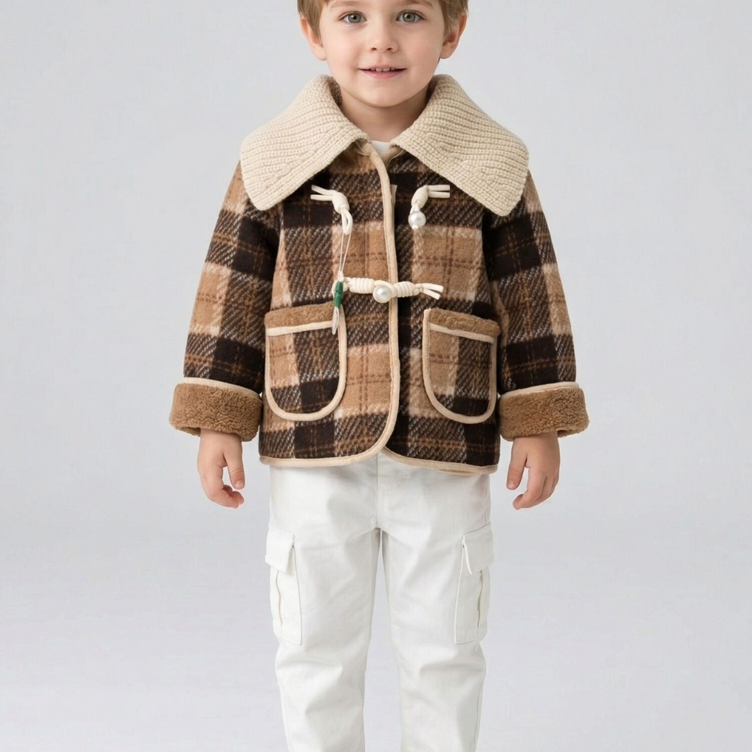 Chaqueta Ni&ntilde;o Invierno Cuadros Abrigo Polar Grueso image number 2.0