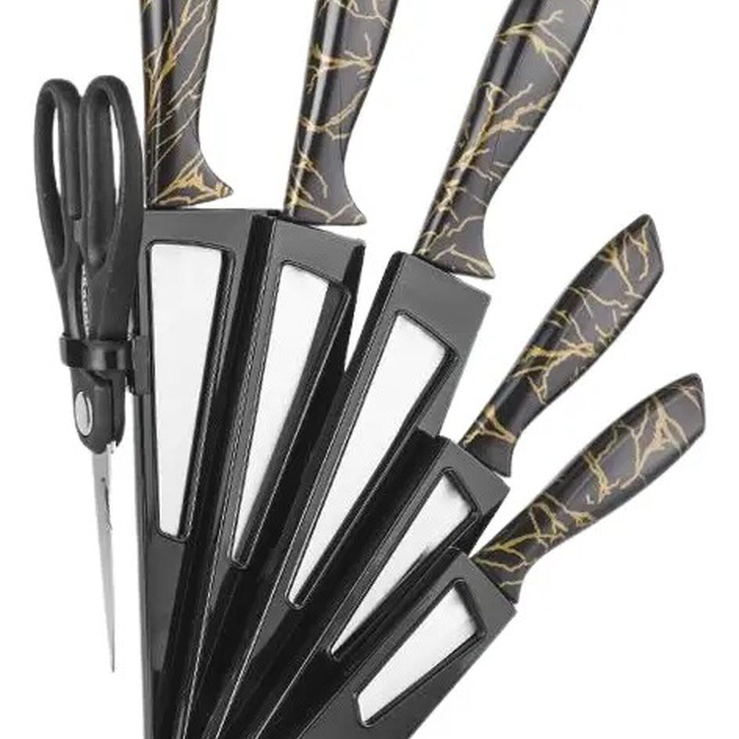 Set Cuchillos De Cocina 7 Piezas Elegance Marble Negro Dorado image number 1.0