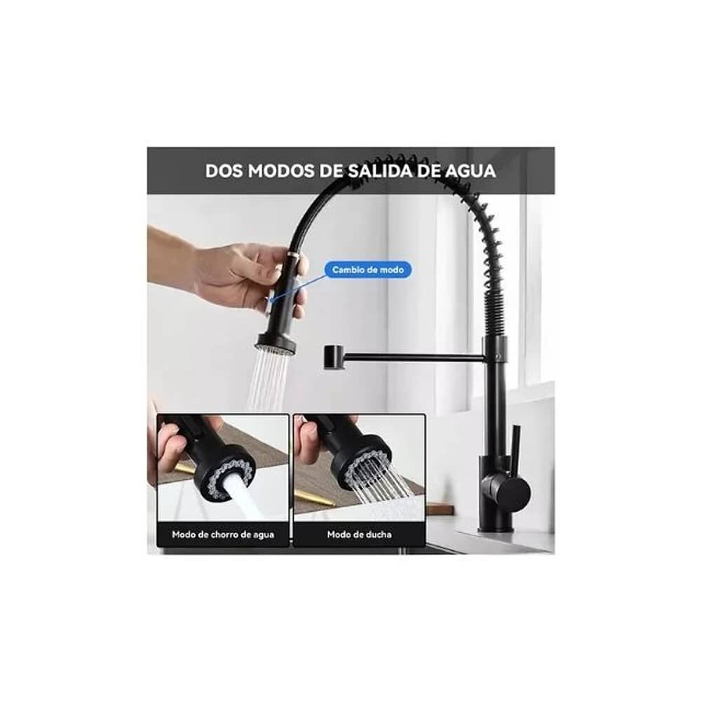 Grifo Llave Alta Monomando Cocina Rociador Flexible Negro image number 2.0