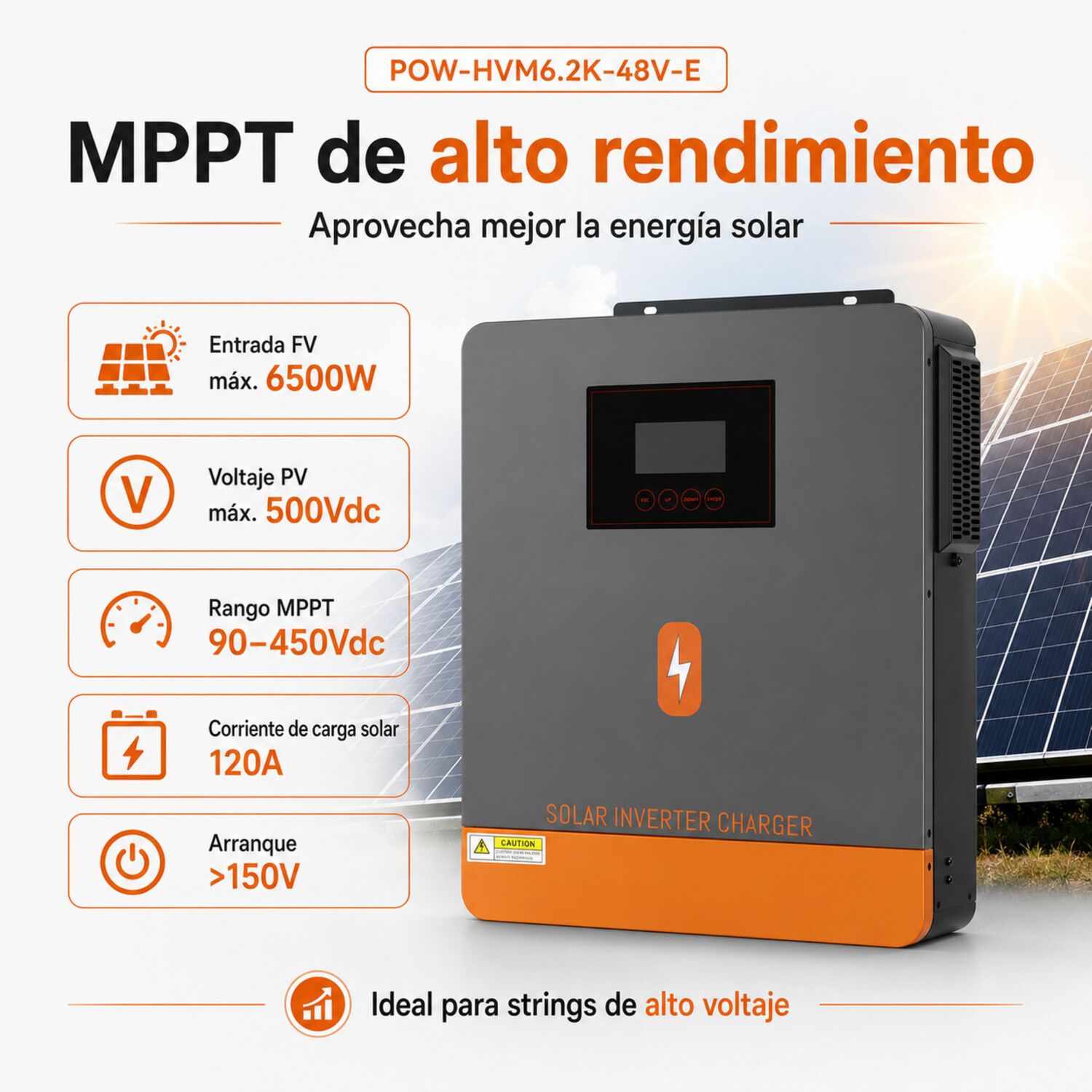 Inversor Solar H&iacute;brido Powmr 6200w 48v Funciona Sin Bater&iacute;as image number 3.0