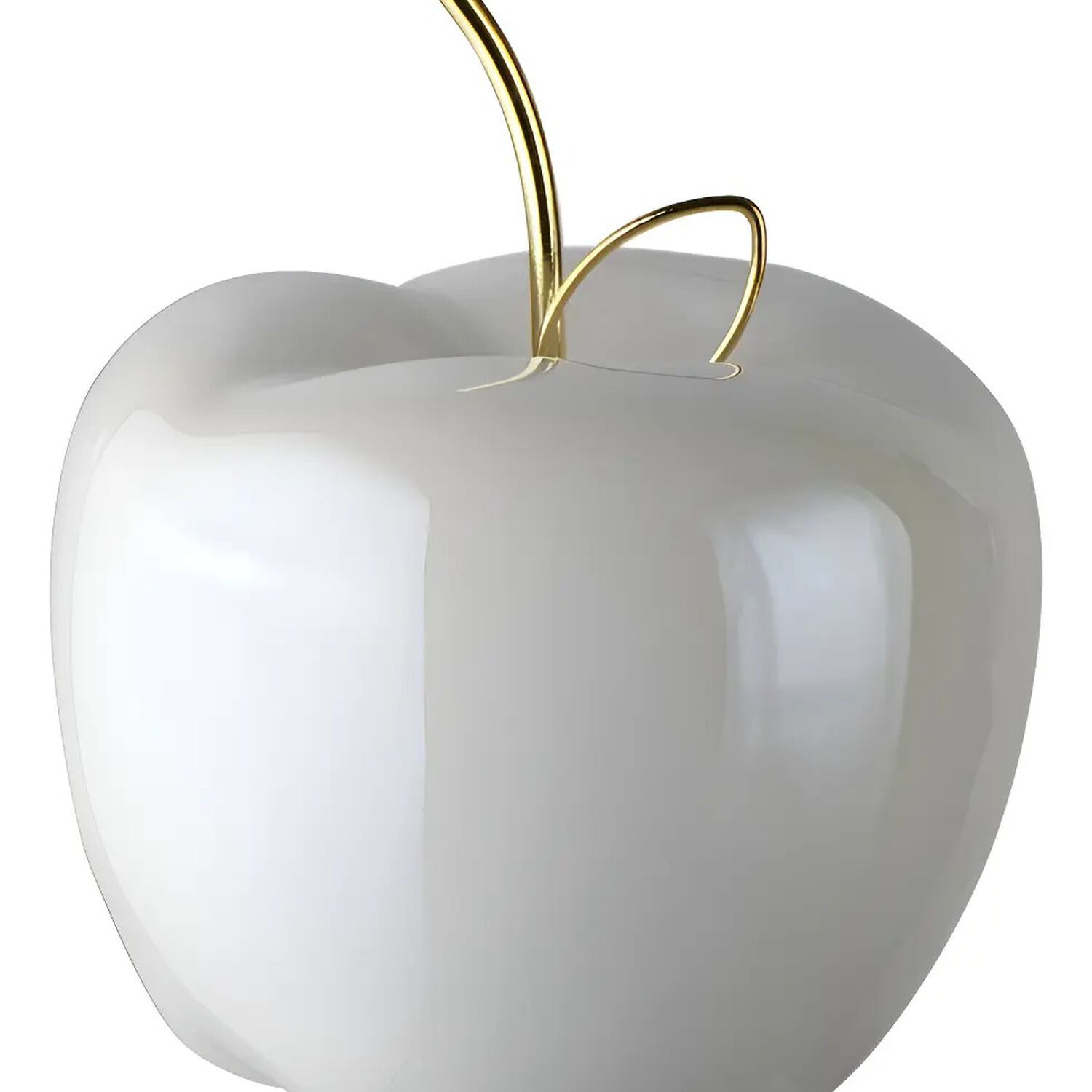 Manzana Decorativa De Cer&aacute;mica Con Tallo Dorado Para Hogar Y Centro De Mesa Color Blanco image number 1.0