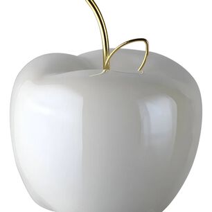 Manzana Decorativa De Cer&aacute;mica Con Tallo Dorado Para Hogar Y Centro De Mesa Color Blanco