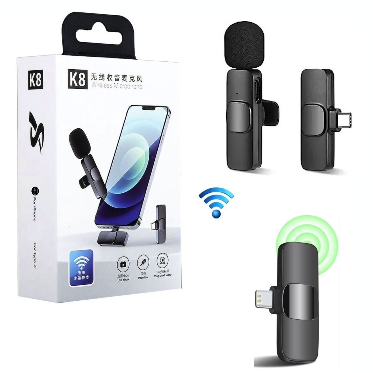 Micr&oacute;fono Inal&aacute;mbrico K8 Para Iphone - Android Tipo C image number 0.0