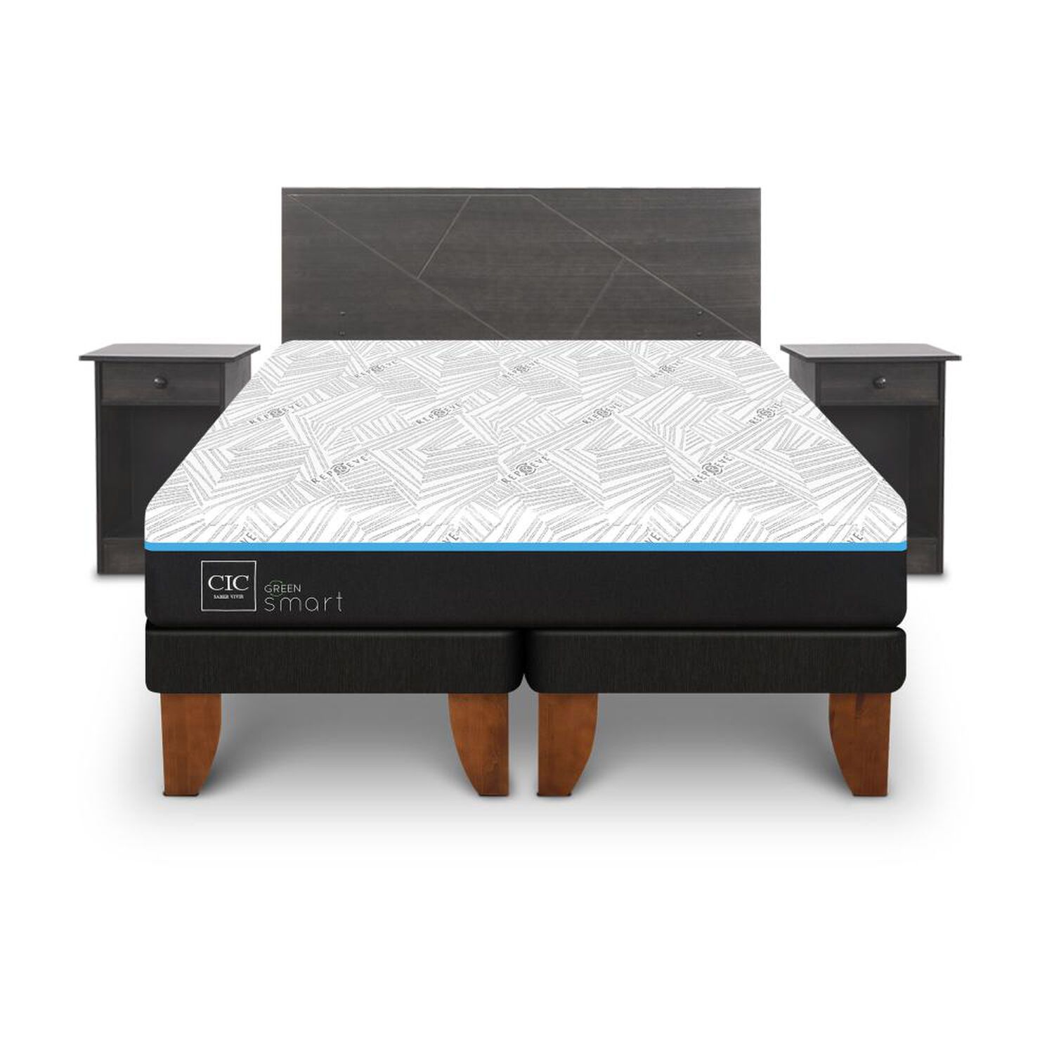 Cama Europea Cic Green Infinity / King / Base Dividida + Set De Maderas image number 0.0