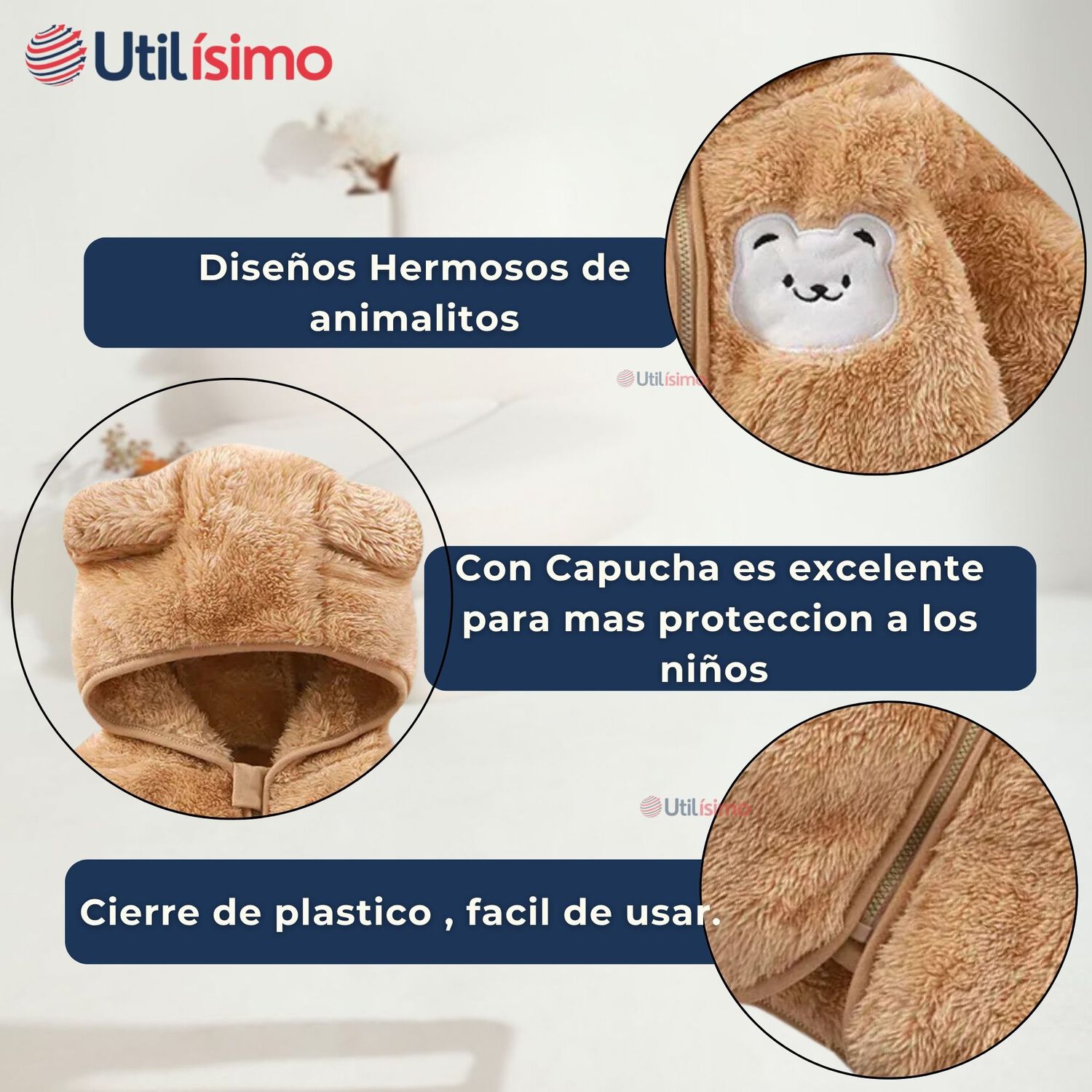 Chaqueta Polar Con Capucha Ni&ntilde;o Animalitos Caf image number 3.0