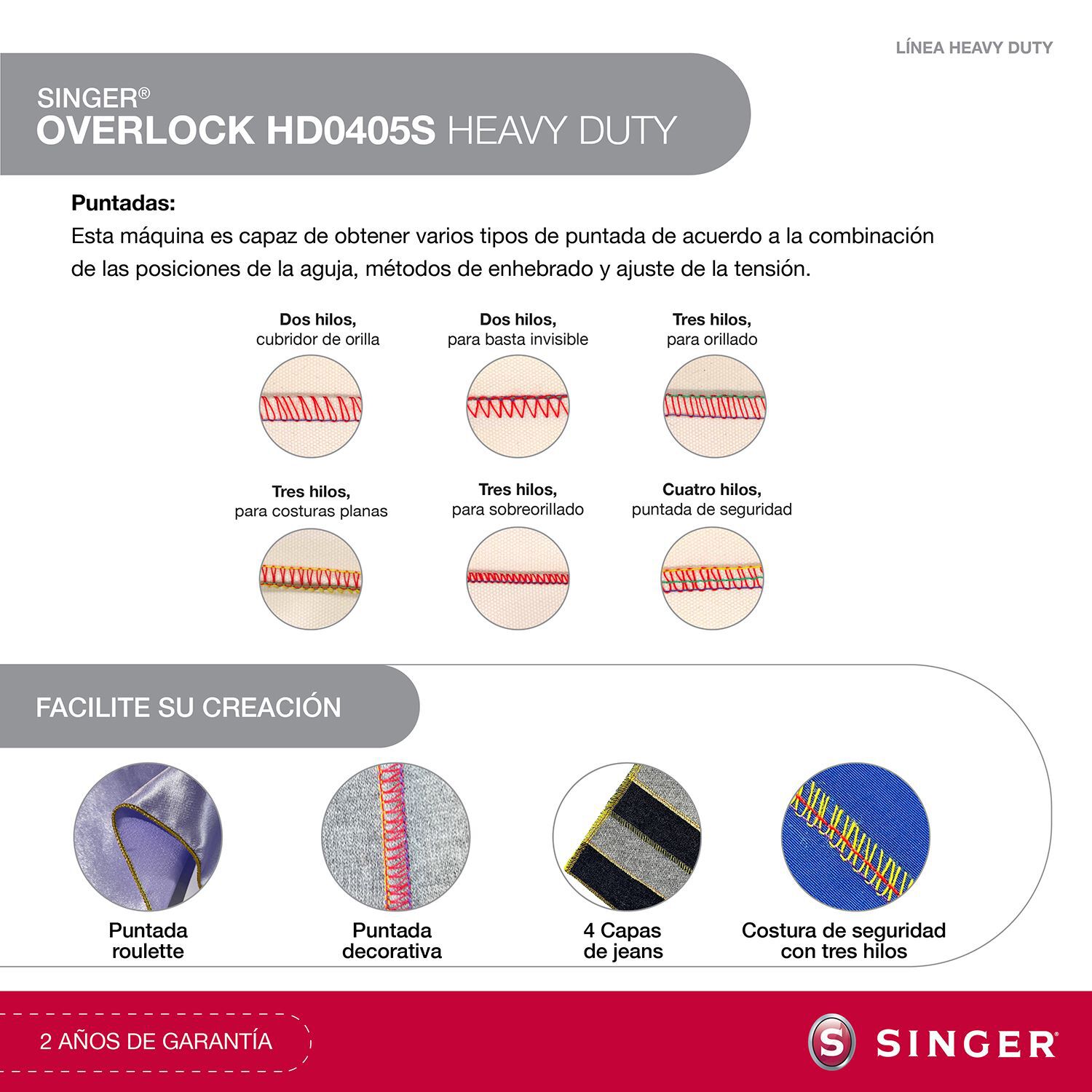 M&aacute;quina Overlock Singer Hd0405s Heavy Duty image number 2.0
