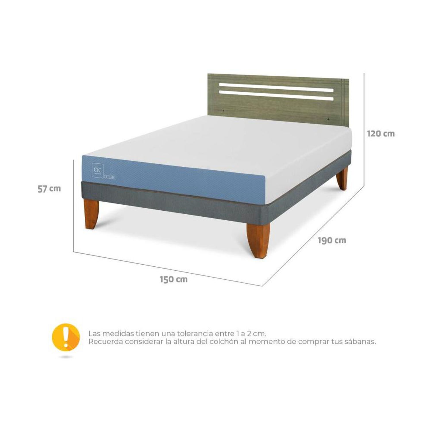 Cama Europea Cic Excellence / 2 Plazas / Base Normal + Respaldo image number 4.0