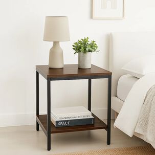 Velador Mesa Auxiliar Lateral De 2 Niveles 40x50 - Madera Oscura Walnut