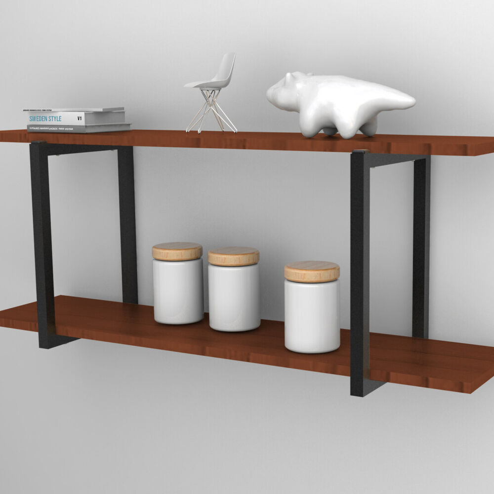 Repisa Dise&ntilde;o Industrial 2 Tablas 90x20cm Cafe image number 0.0