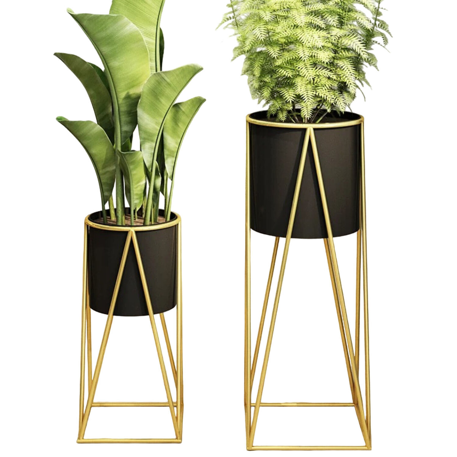 Set 2 Porta Maceteros Pedestal Maceta Plantas Negro Dorados image number 4.0