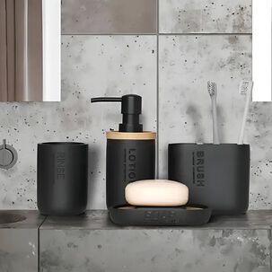 Kit Accesorio Ba&ntilde;o Resina 4 Piezas Stretto Negro Bambu
