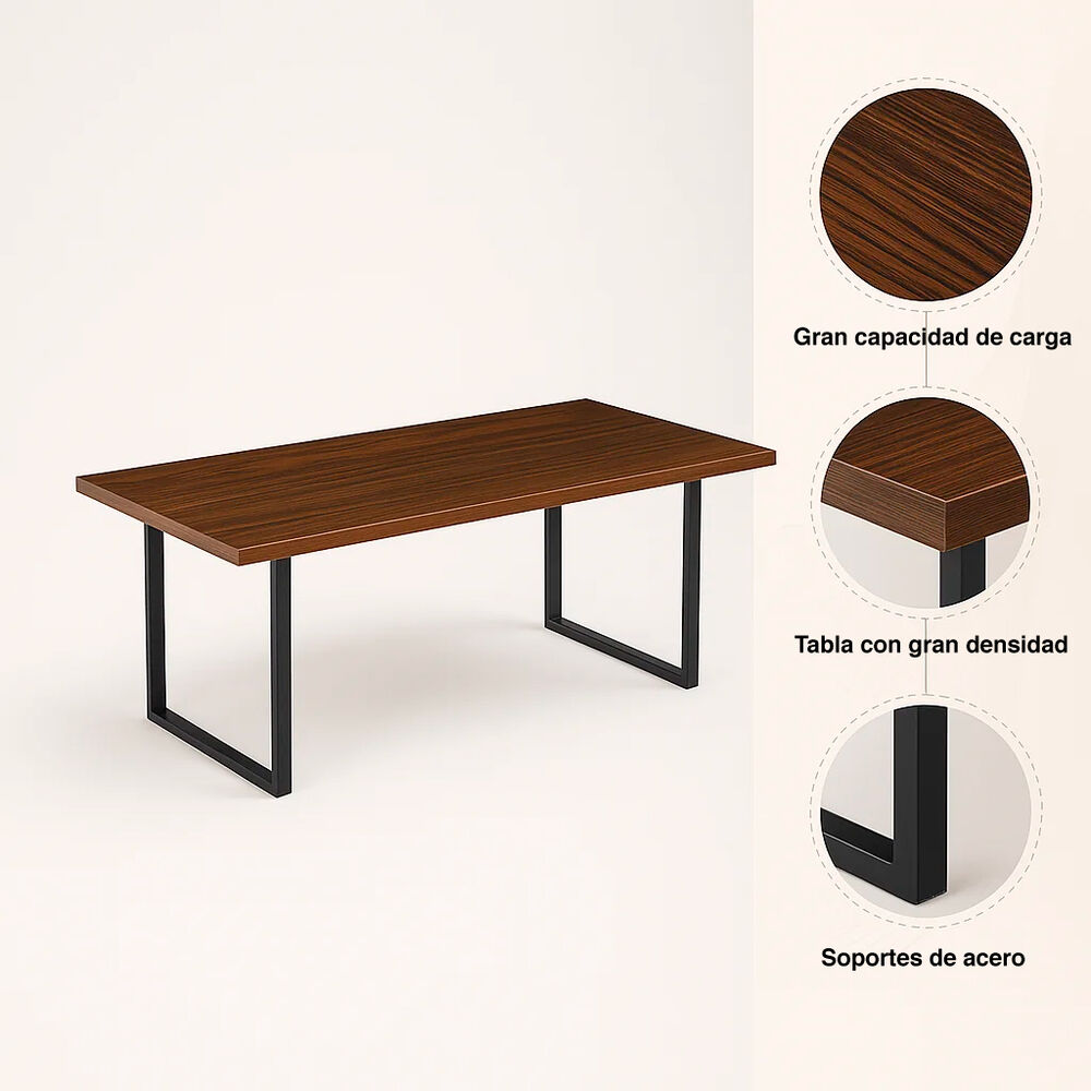 Mesa De Comedor Estilo Industrial 160x90 - Madera Oscura Walnut image number 4.0