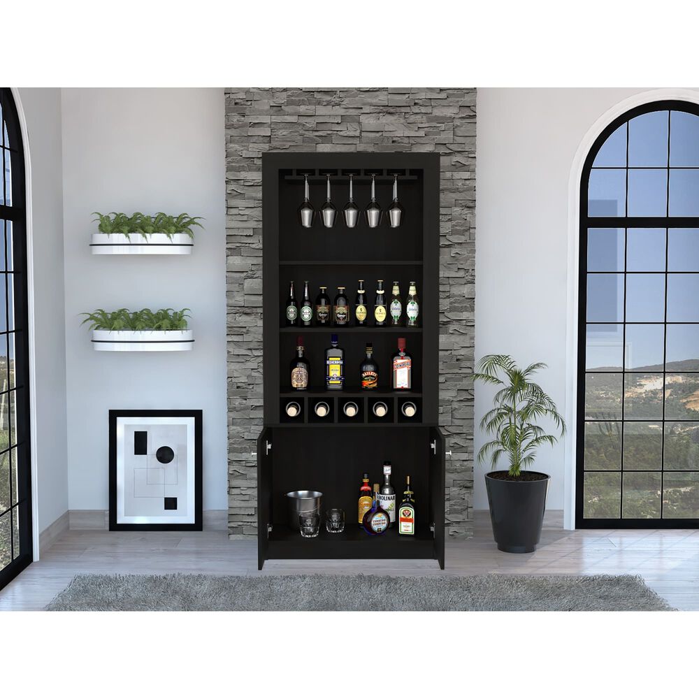 Bar Alto 5 Botelleros Y Portacopas Fm-003c - Cafe Oscuro Y Negro image number 5.0