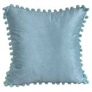Funda De Cojines Con Pompones. Medida 45x45. Terciopelo. Verde Menta
