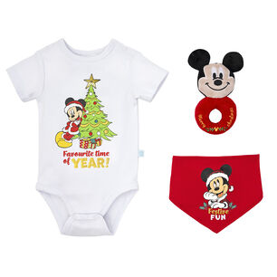 Set 3 Piezas Navidad Disney Rojo Ni&ntilde;o Mickey 6-9 Meses