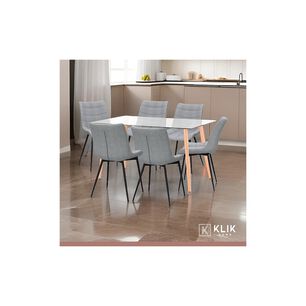 Comedor Mesa Vidrio Rectangular 120x80 + 6 Silla Macron Terciopelo - Gris