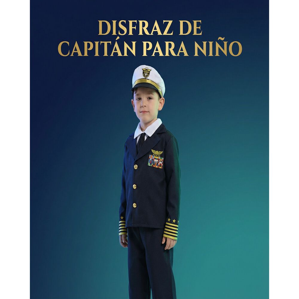 Disfraz Capit&aacute;n Naval Infantil Con Chaqueta, Gorra Y Pantal&oacute;n Para Carnaval, Halloween, Teatro Y Fiesta Tem&aacute;tica image number 2.0