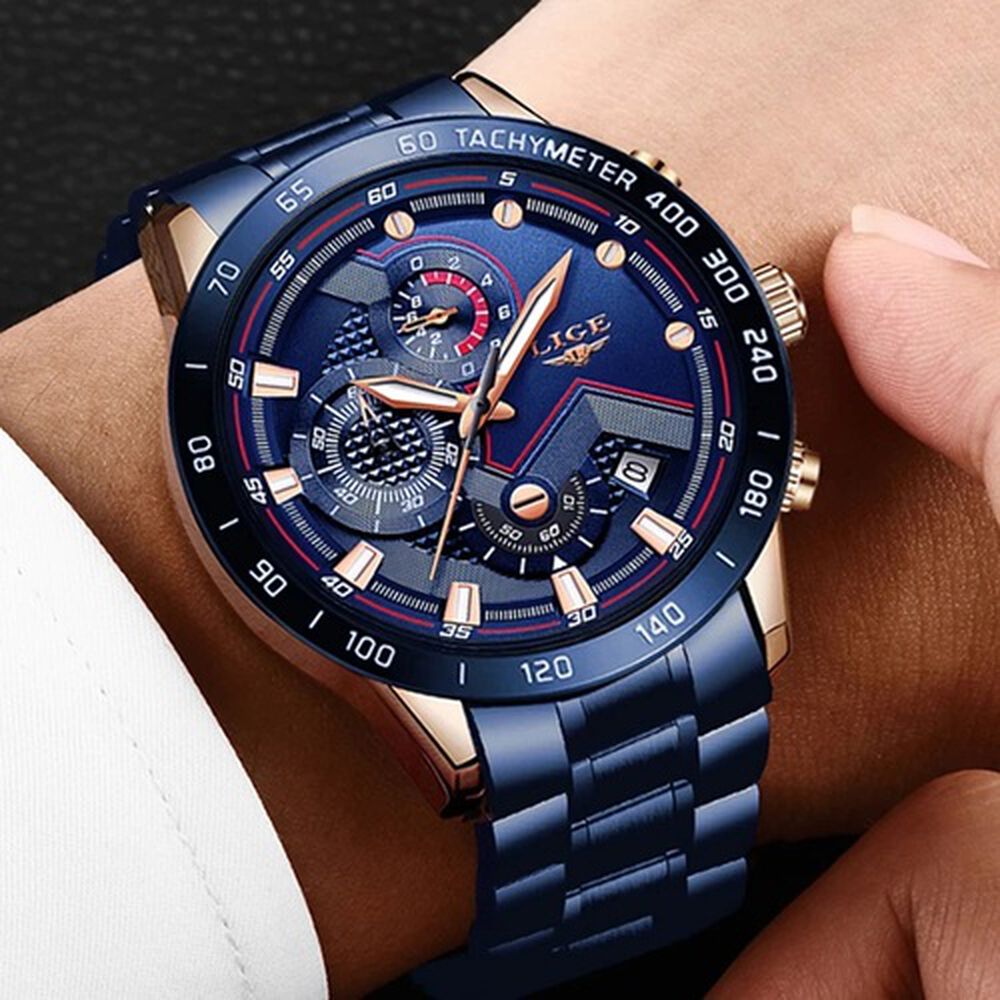 Reloj Hombre Deportivo De Lujo Lige Acero Inoxidable Y Cuarzo Impermeable A La Moda image number 3.0