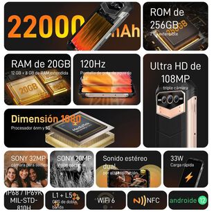 Doogee V Max Resistente A Golpes, Polvo, Humedad Y Agua / Bater&iacute;a 22.000mah, C&aacute;mara Visi&oacute;n Nocturna / Graba Videos En 4k