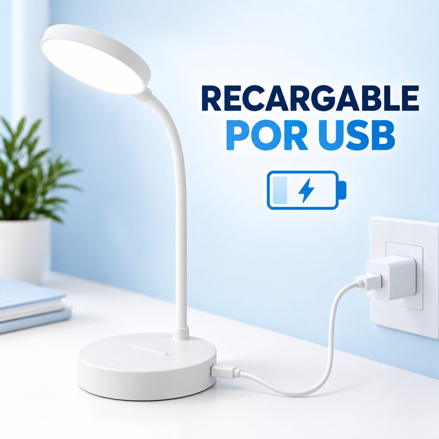L&aacute;mpara De Mesa Led T&aacute;ctil Flexible Recargable Usb Estudio image number 6.0