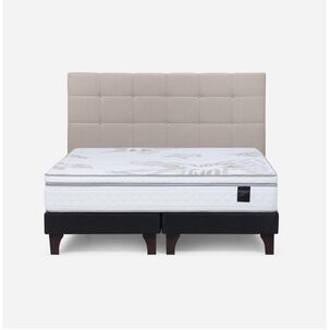 Cama Europea Rosen Art 4 / King / Base Dividida + Respaldo Issey Niebla