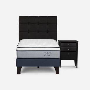 Cama Europea Rosen Indie / 1.5 Plazas / Base Normal + Set De Maderas Issey Grafito