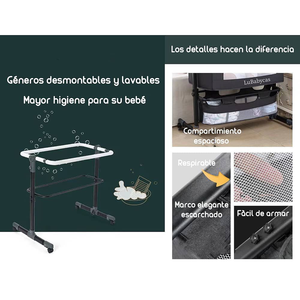 Cuna Colecho Con Mudador Y Accesorios Lubabycas Gris image number 5.0