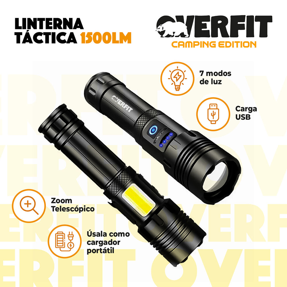 Linterna Led Largo Alcance Tactica Recargable Overfit 1500lm image number 2.0