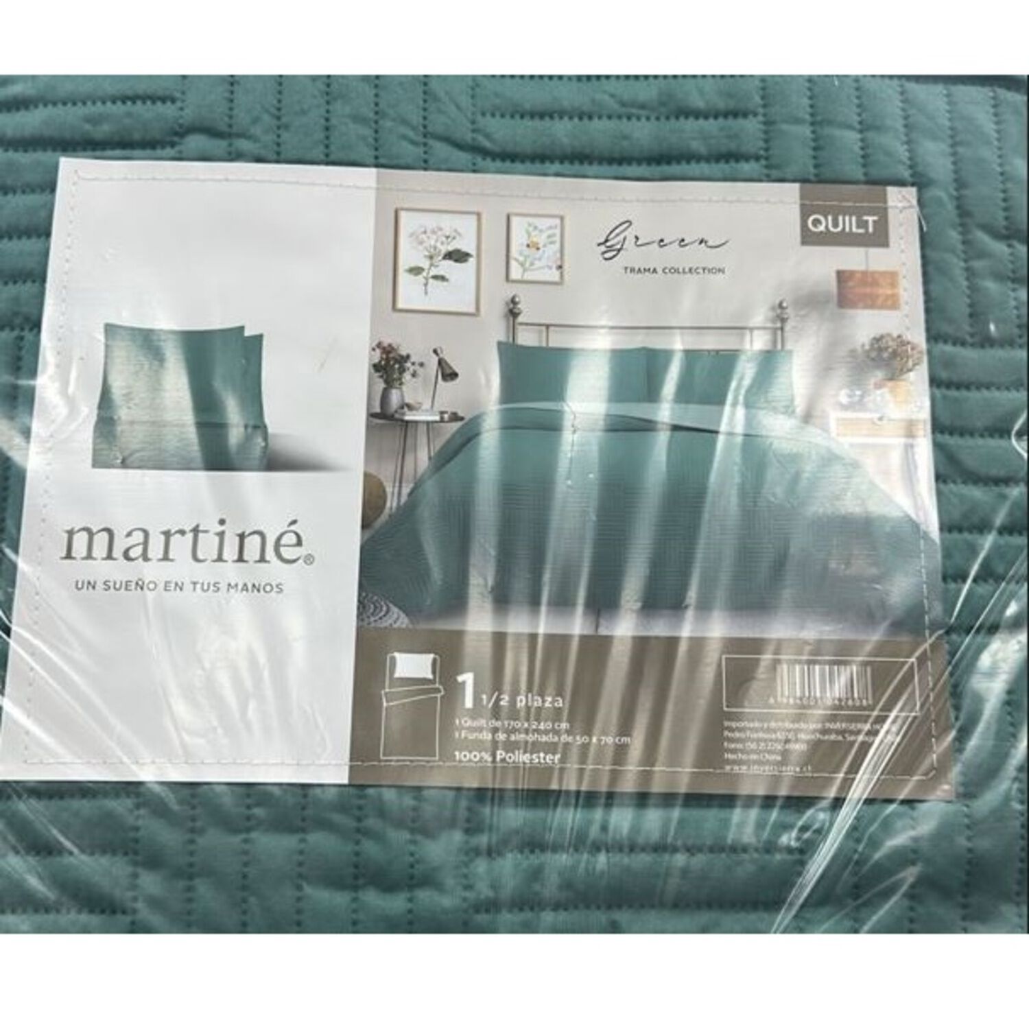 Cubrecama Quilt Reversible 1,5 Plazas Color Verde Trama Collection image number 2.0