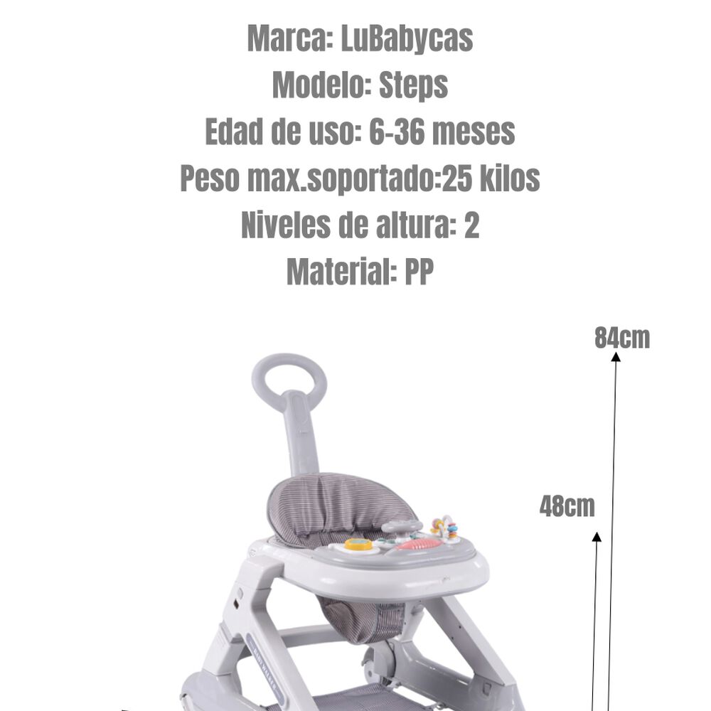 Andador Caminador 5 En 1 Con Apoya Pies Gris Lubabycas image number 0.0