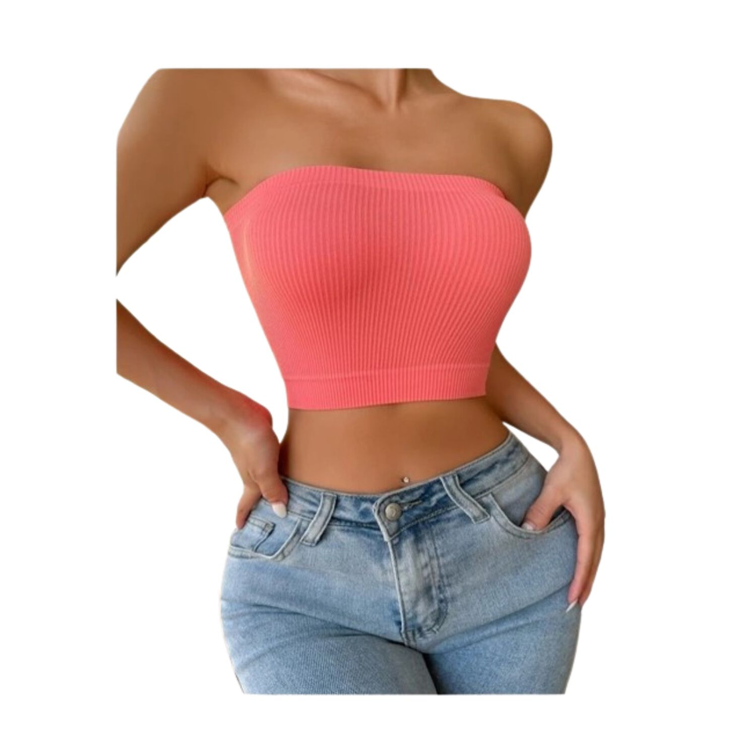Crop Top Sujetador Unicolor Tejido Rosado Sandia image number 1.0