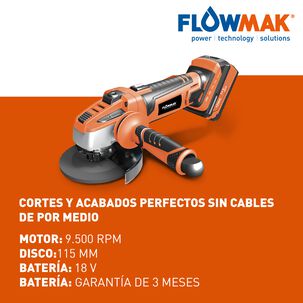 Esmeril Angular 4,5pulg (115mm)18v Con Batería Marca Flowmak