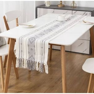 Camino De Mesa Medida 37x180cm Tejido Bordado Gris Rombo