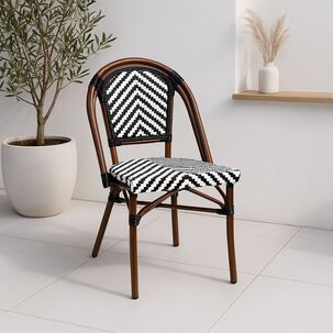 Silla Bistro Parisina Rattan - Blanca Con Negro