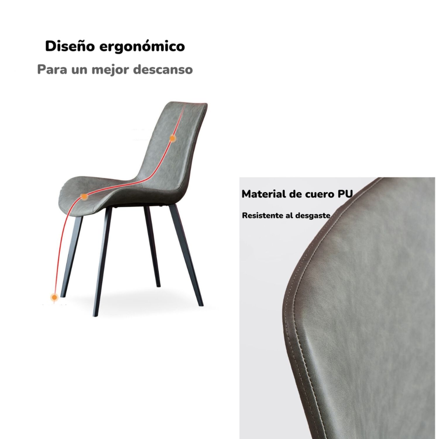 Set 4 Sillas De Comedor Cuero Pu Estilo Italiano Lubabycas image number 7.0