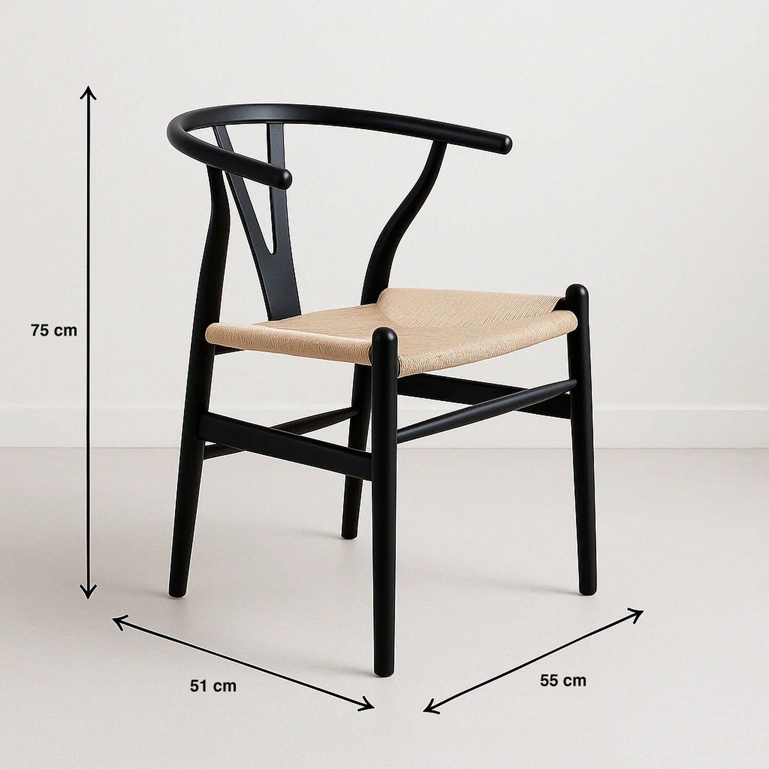 Pack 2 Sillas Wishbone Madera Asiento Claro - Negra image number 3.0