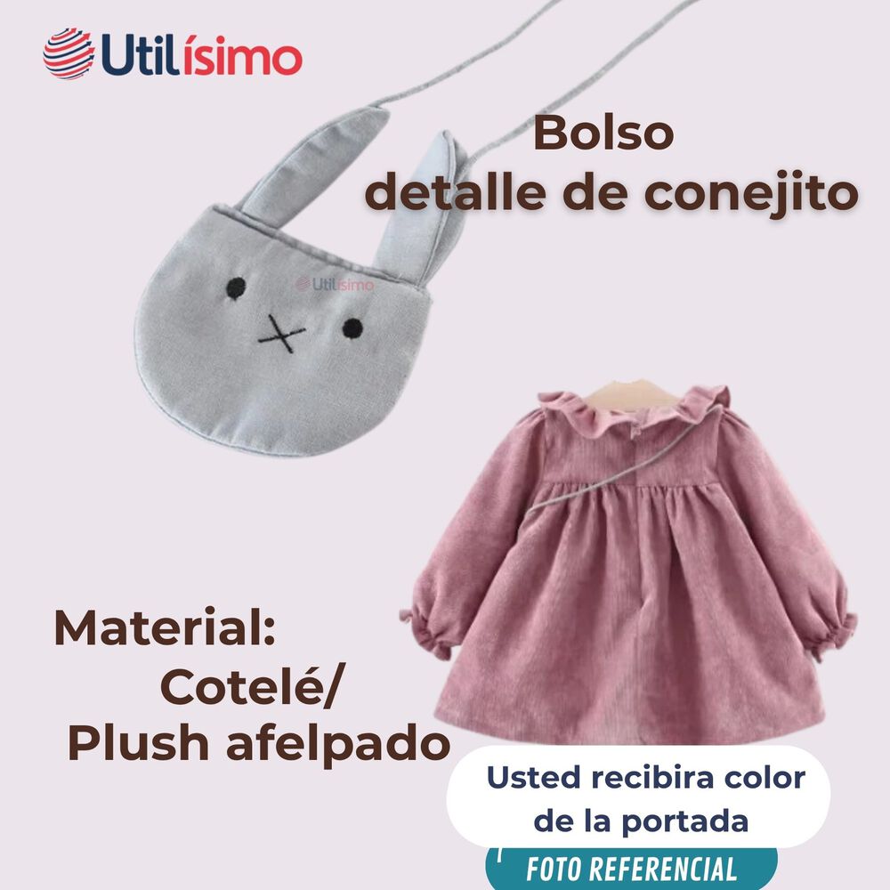 Vestido De Cotel&eacute; Con Bolso Conejo Forrado En Plush Ni&ntilde;a Color Rojo image number 4.0